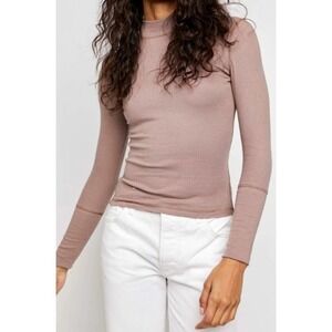 Free People The Rickie Mock Neck Long Sleeve Pullover Top Coyote Size XS
